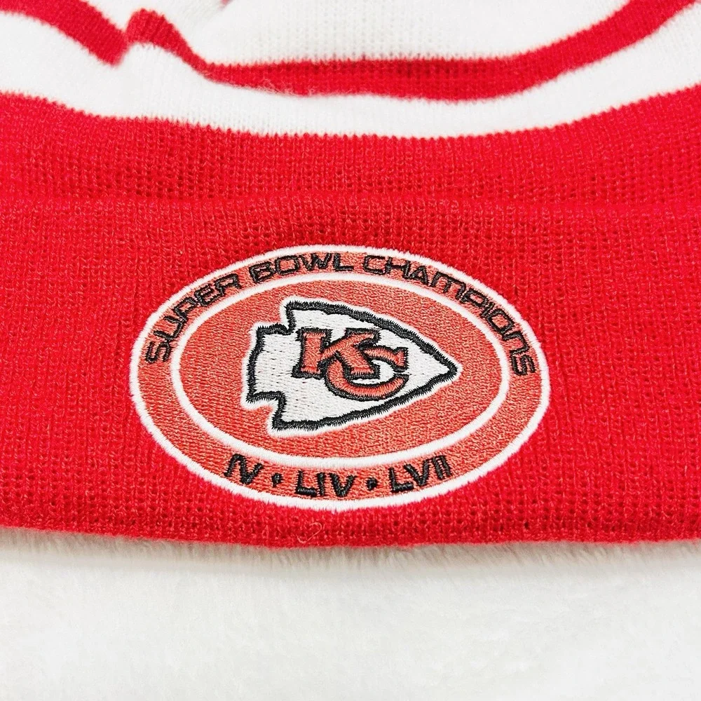 New Era Kansas City Chiefs Multi Champs Pom Beanie Hat Cap Knit Cuff Red NFL‎